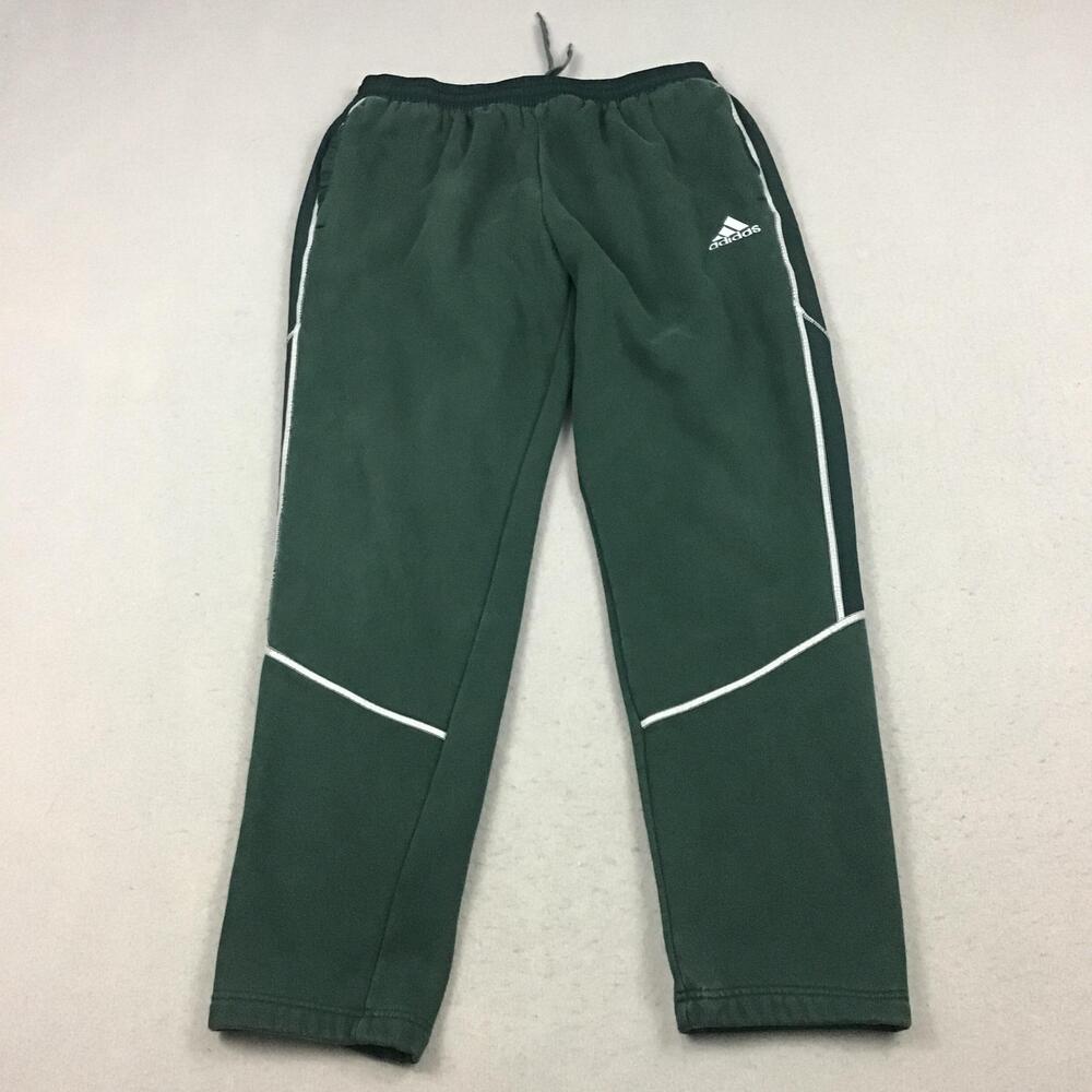 Adidas Pants Men XL Green Track Pants Fleece Lined Side Stripe Slim XL